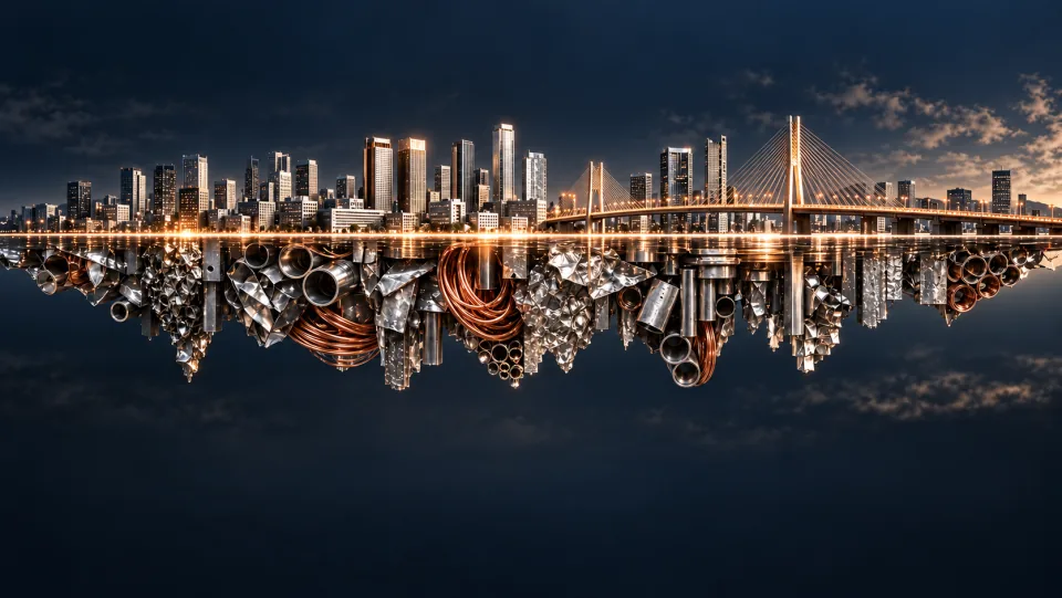 Concept visual pairing an urban structure with recovered metals below