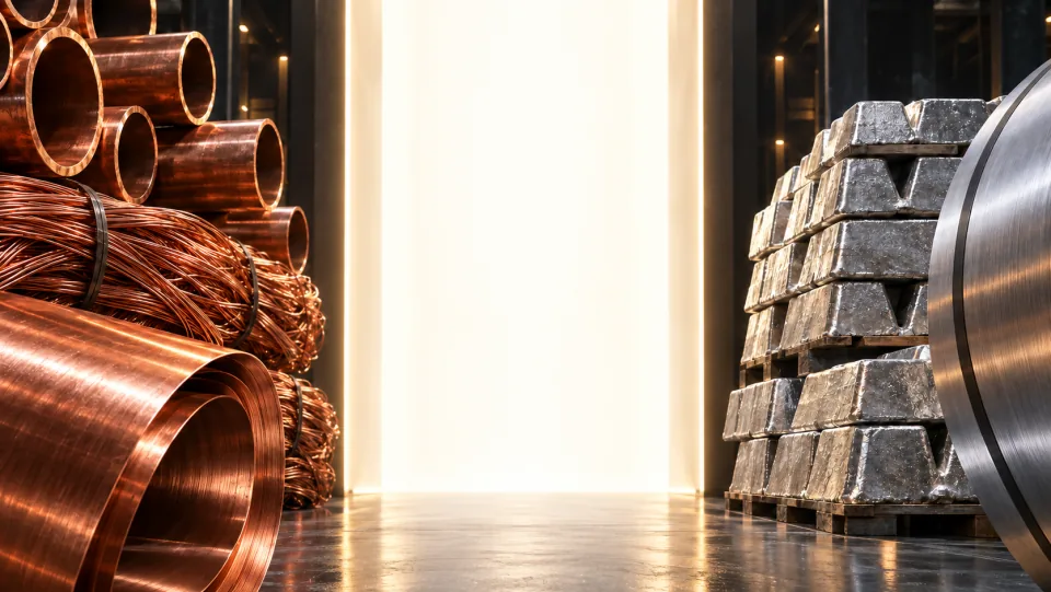 Concept visual of copper and silver metals framing a luminous passage